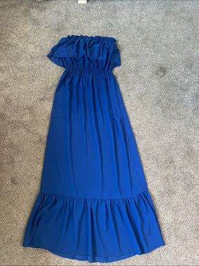 Royal Blue Strapless Ruffle Maxi Dress